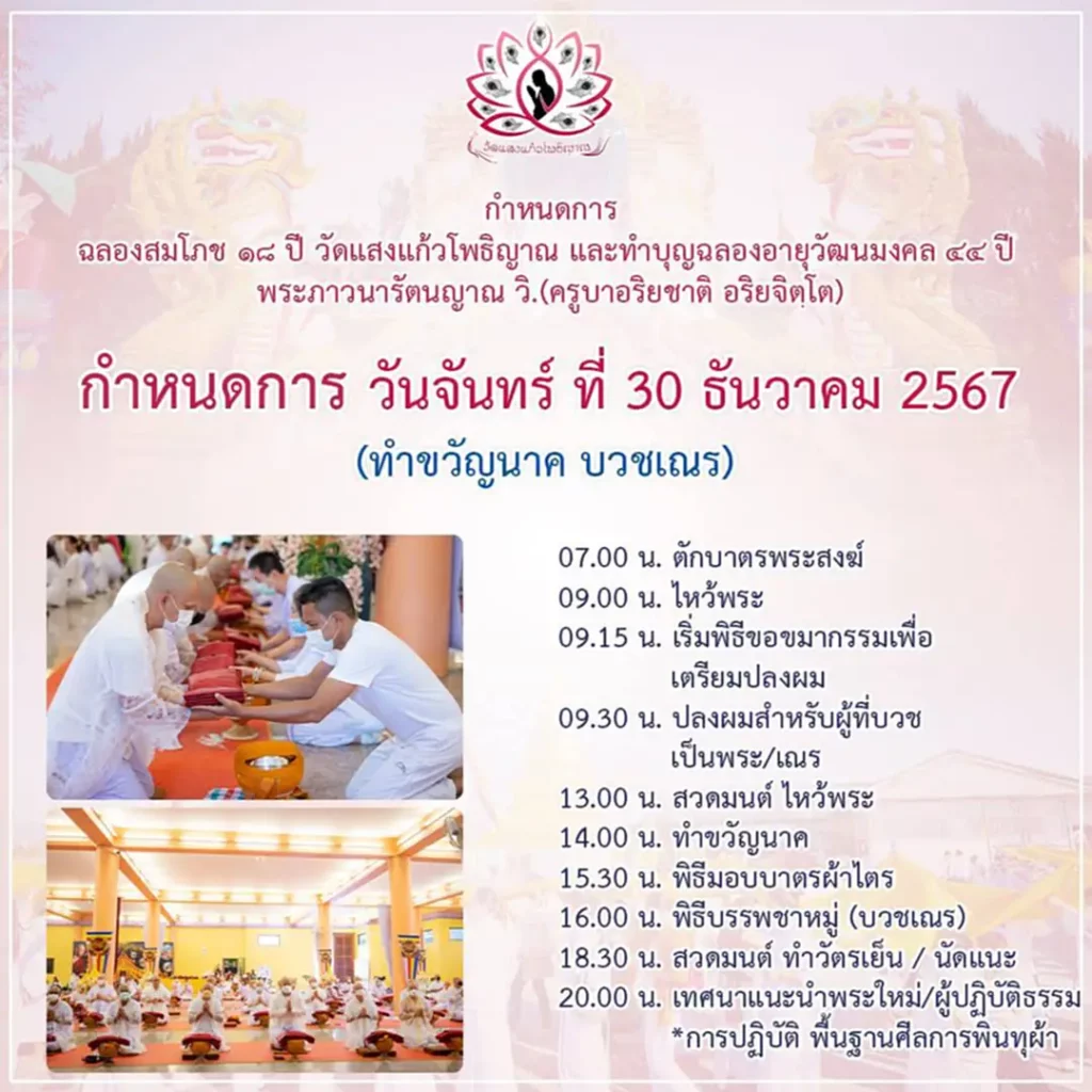 กำหนดการ วันอาทิตยที่ 30 ธันวาคม 2567