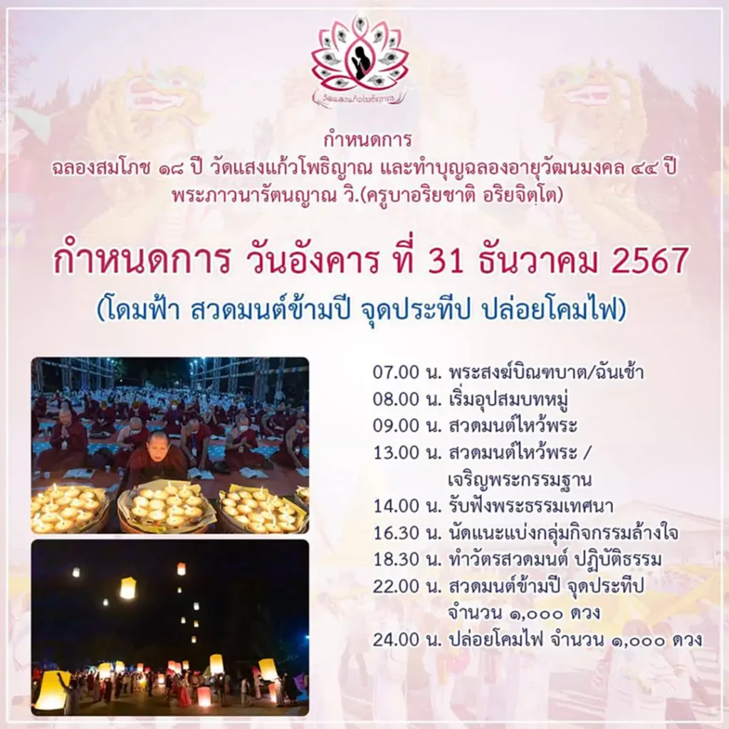 กำหนดการ วันอาทิตยที่ 31 ธันวาคม 2567