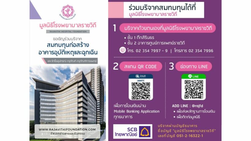 บริจาคสร้างอาคารอุบัติเหตุและฉุกเฉิน โรงพยาบาลราชวิถี